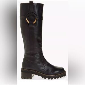 See By Chloe Harness Black Lug Sole Knee Boots 36=6